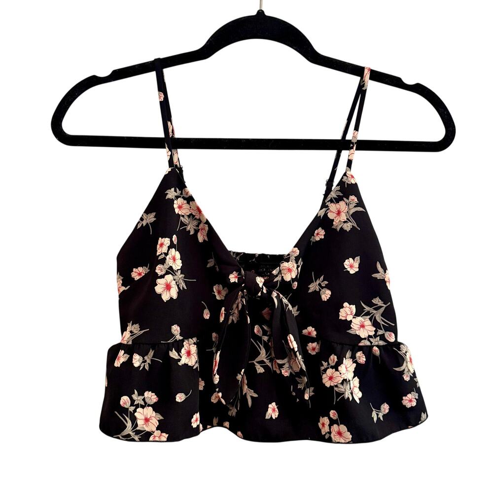 I JOAH Tie Front Floral Peplum Crop Top Size S Y2K Boho Festival Coquette Fairy